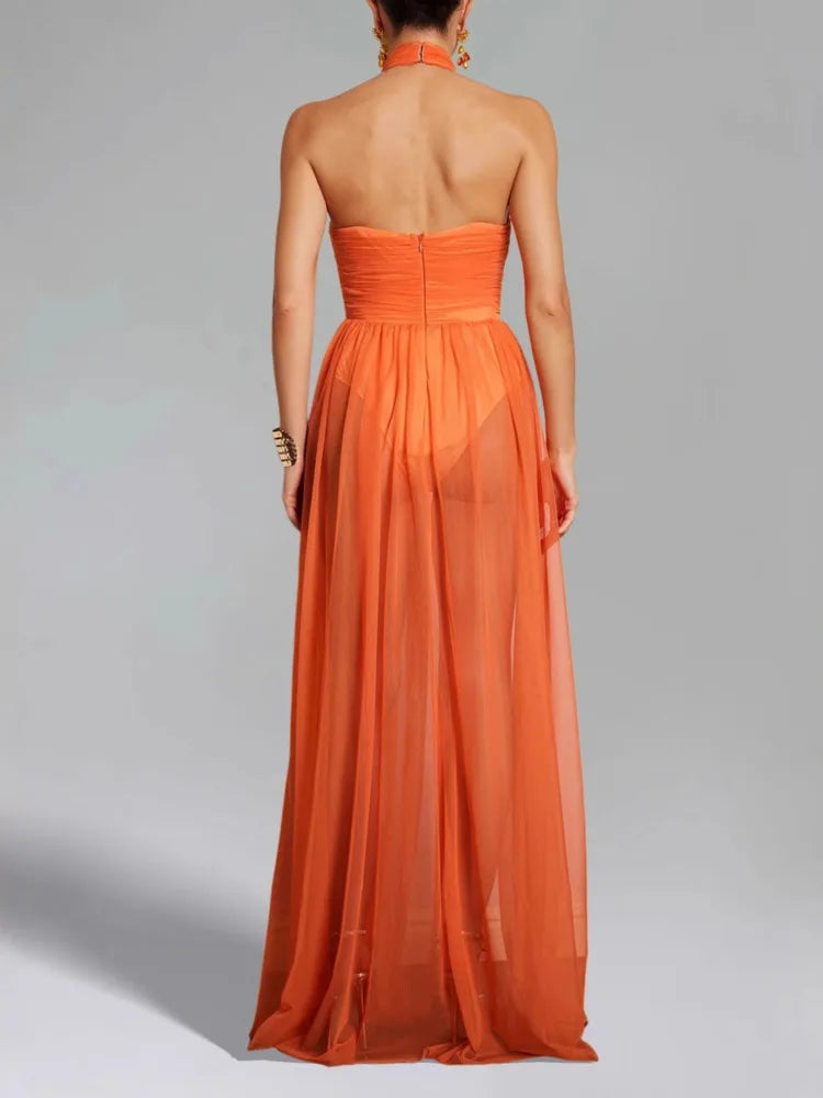 Elegant Halter Neck Backless Sexy Vacation Sleeveless Long Dresses