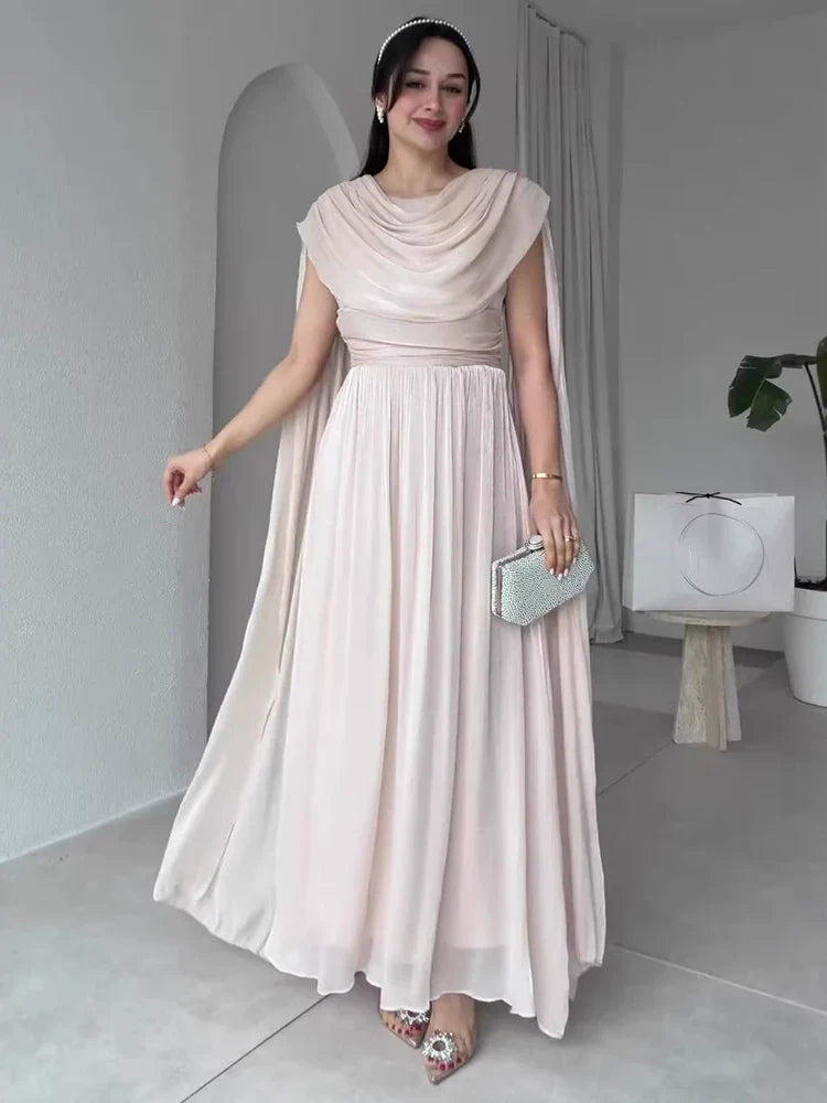 Round Neck Sleeveless Ribbon Patchwork Elegant Long Dresses