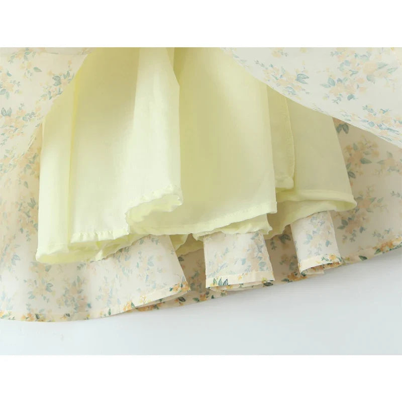 Yellow Floral Print Halter Mini Dresses Elegant A-line Summer Backless Dresses