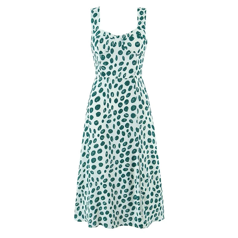 Summer Green Dot Print Midi Dresses
