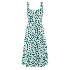 Summer Green Dot Print Midi Dresses