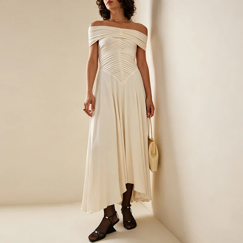 Temperament One-shoulder Pure Color Chiffon Dresses