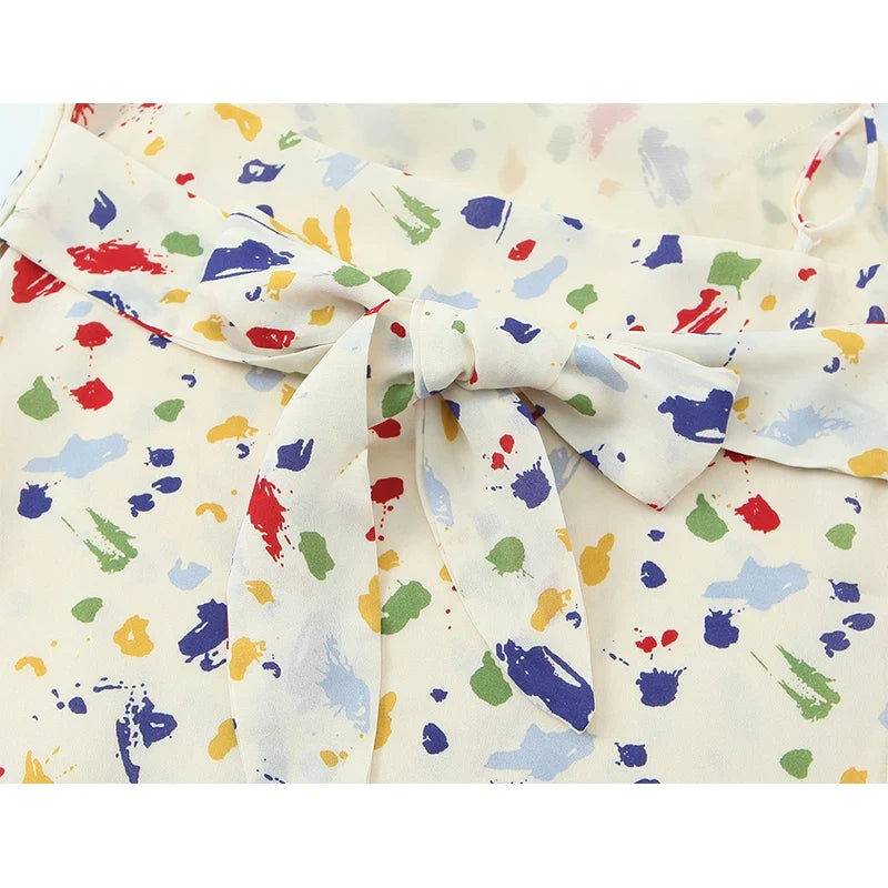 French Vacation Style Spotted Print Sling Dresses