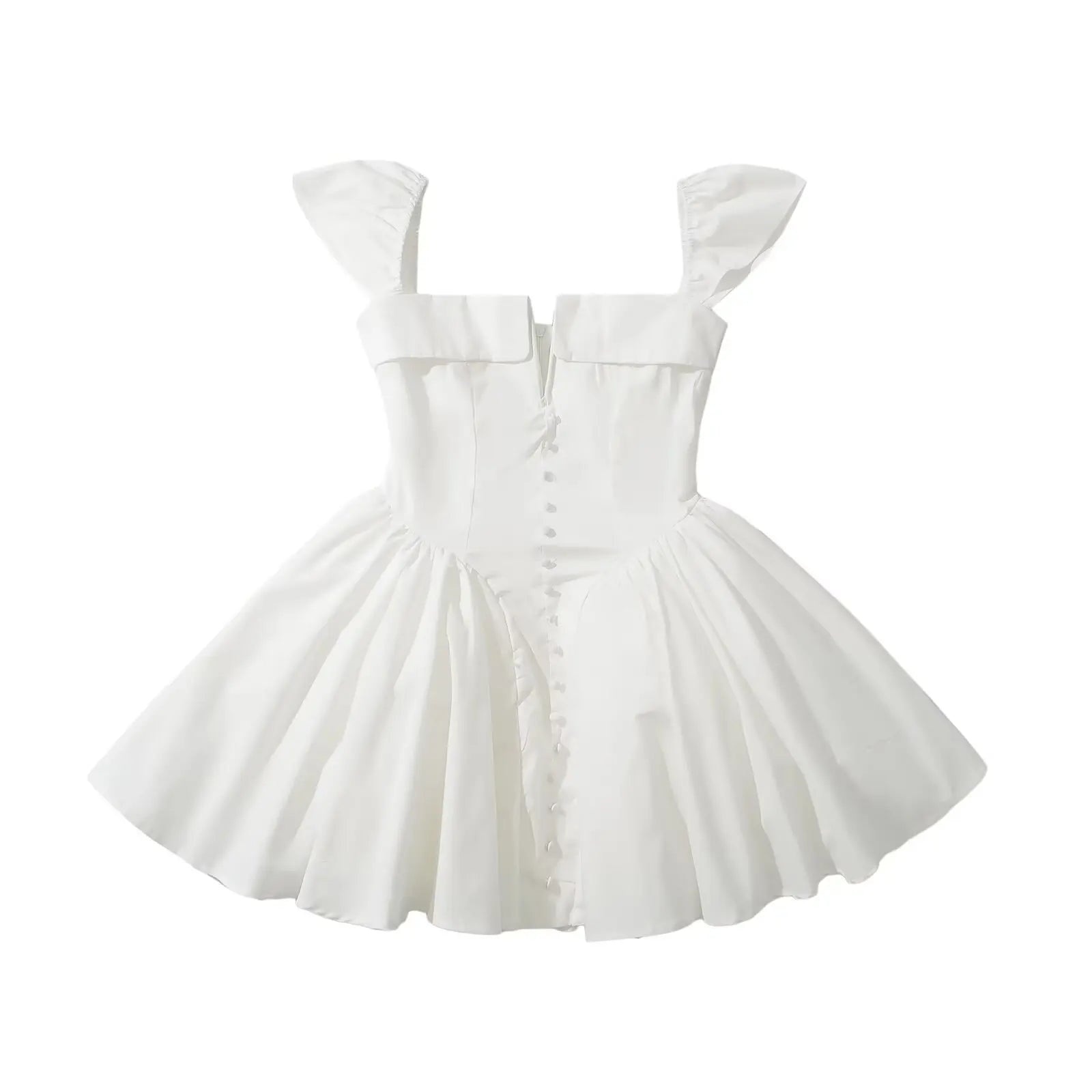 Summer Sexy Fit And Flare White Mini Dresses Short Sleeve Low Waist Elegant Party Dresses