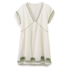 Summer V Neck Casual Loose Floral Embroidered Short Dresses