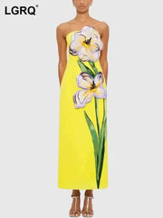 Summer Chest Wrapping Slim High Waist Pullover Long Dress,printed Flower spliced patchwork Straight Dresses