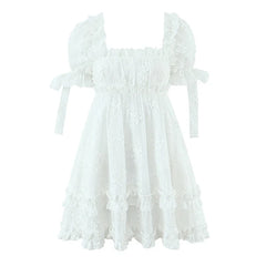Elegant White Floral Embroidery Mini Dresses