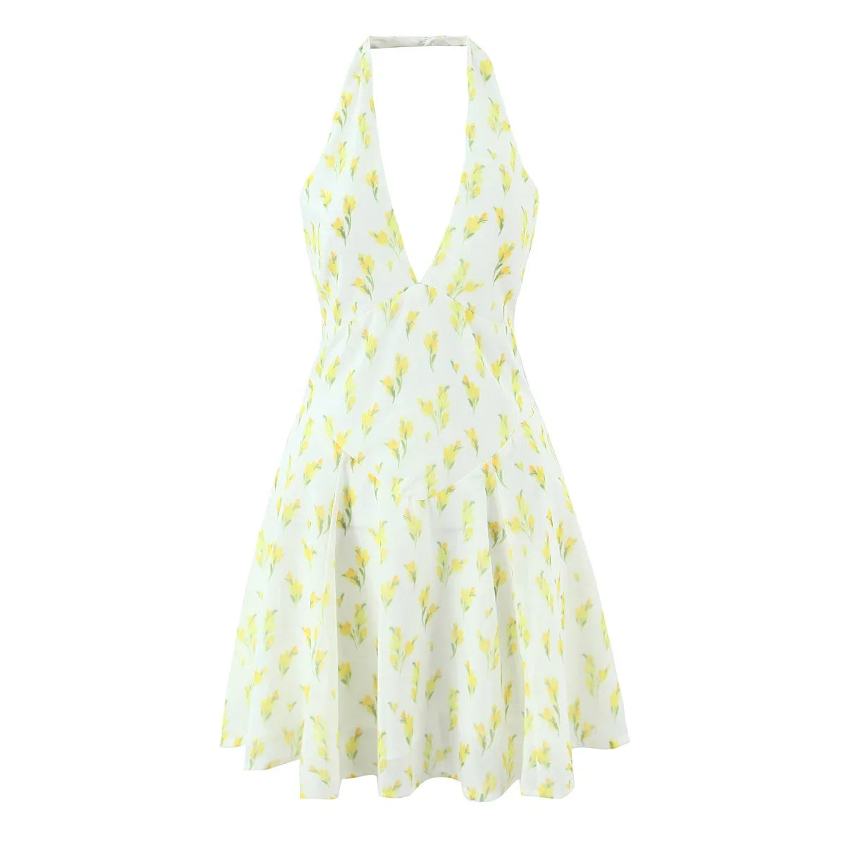 Sweet Print Halter Holiday Summer Dresses Pretty Girl Sexy Backless A-line Short Dresses