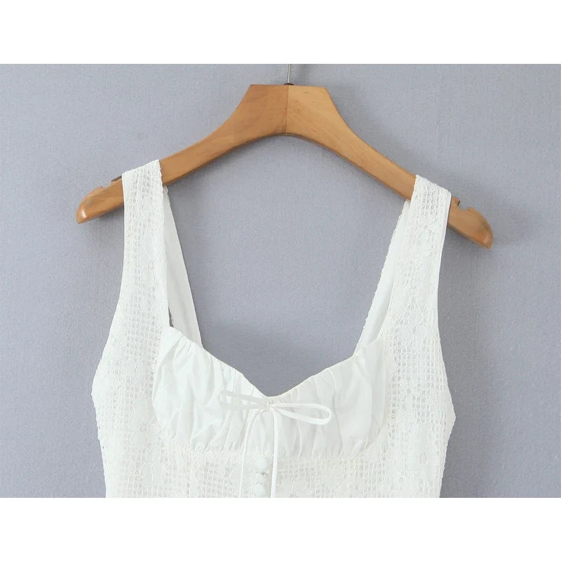 Button-Front White Sling Mini Dresses