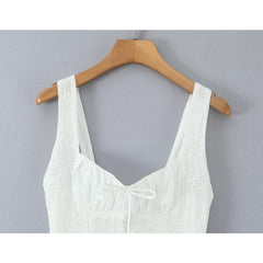 Button-Front White Sling Mini Dresses