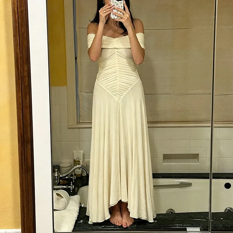 Temperament One-shoulder Pure Color Chiffon Dresses