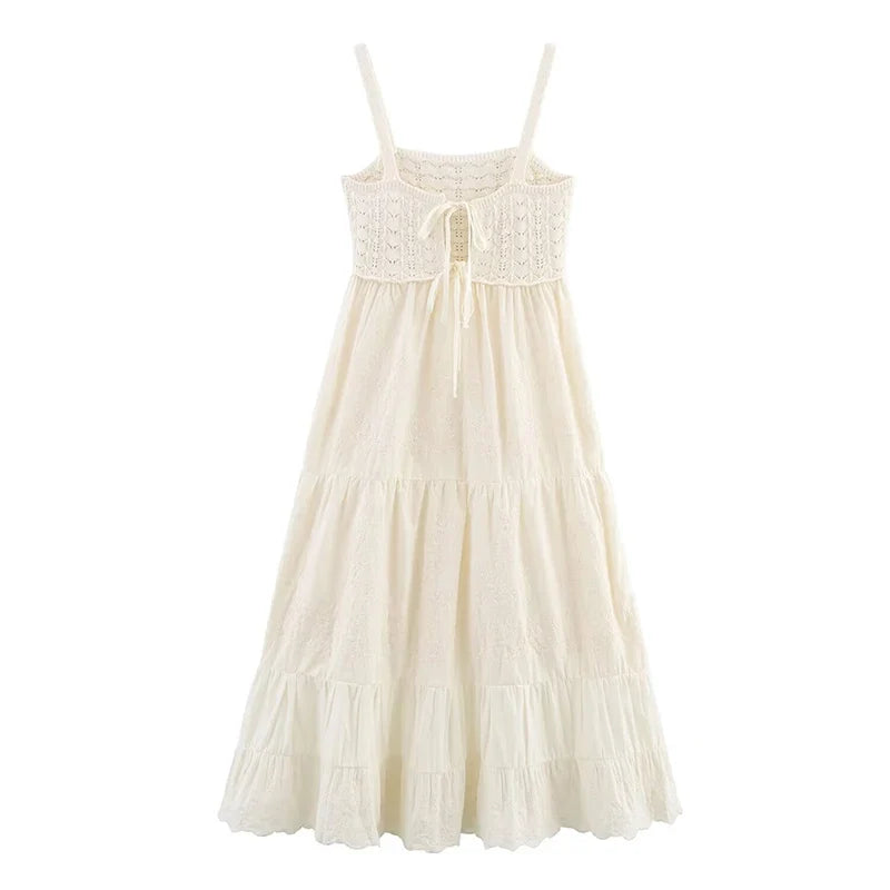 Sexy Spaghetti Straps Knit Patchwork Embroidery Dresses