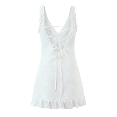 Floral Embroidery Mesh White Tank Dresses