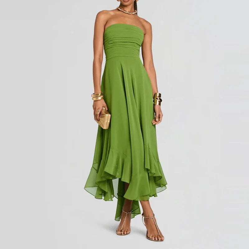 Elegant Strapless Ruffles Evening Dresses
