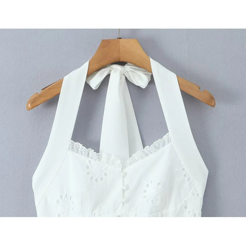 Sexy Backless Halter White Mini Dresses