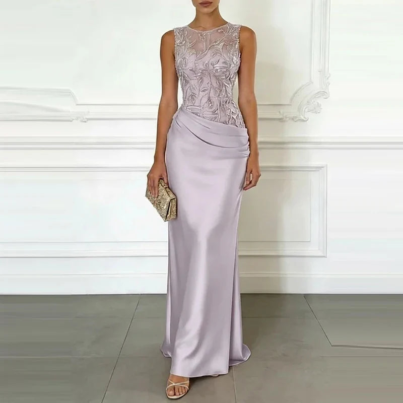 O Neck Formal Dresses Lace Flower Patchwork Slim Bridesmaid Dresses