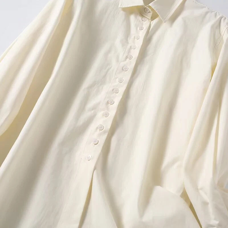 Commuting Style Long Sleeve Shirt Solid Lapel Collar Cotton Casual Office Shirts