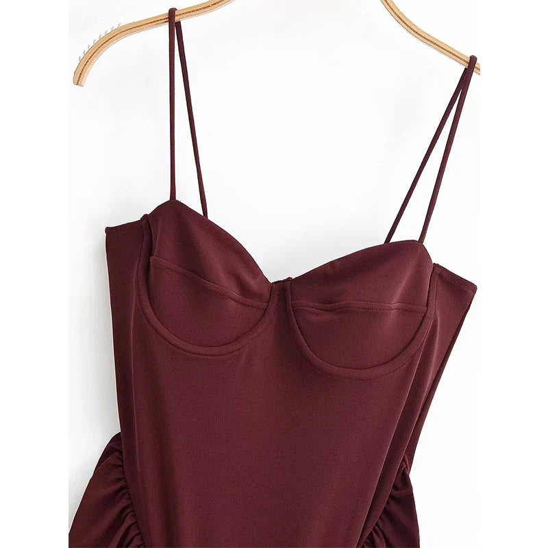 Sexy Burgundy Spaghetti Strap Corset Maxi Dresses Sweetheart Neck Ruched Waist Formal Evening Gown