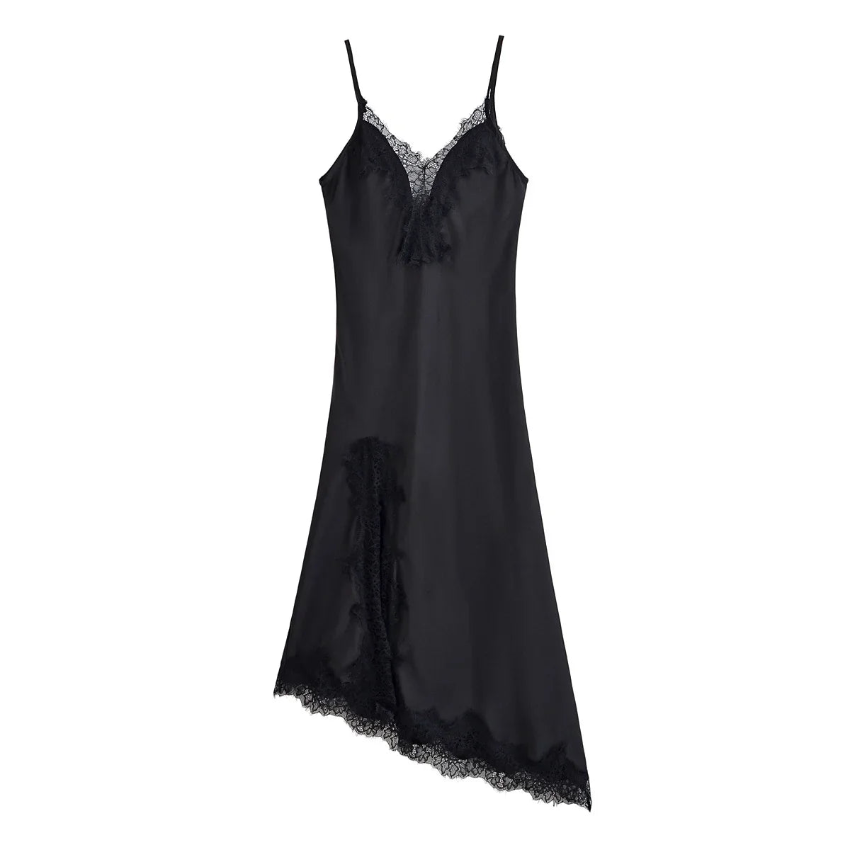 Lace Trim Satin Sling Dresses