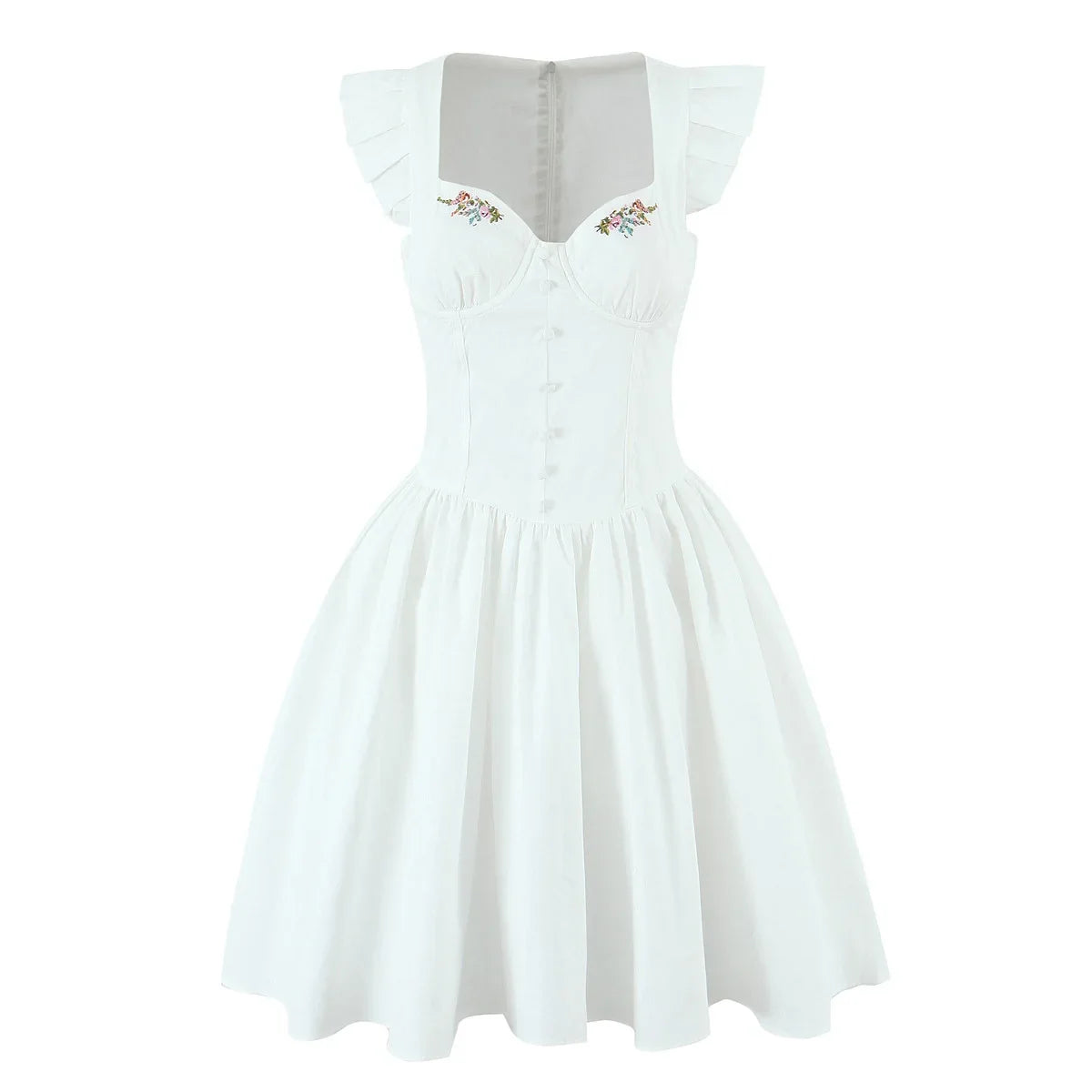 Floral Embroidery White Yellow Mini Dresses