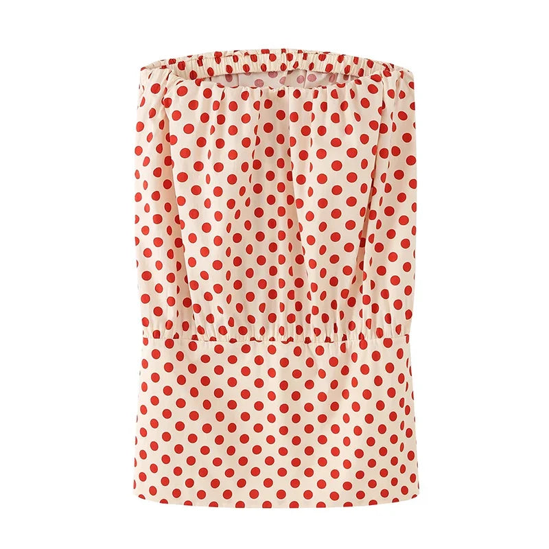 Sexy Chic Polka Dot Strapless Dresses Elastic Waist Summer Mini Vestidos Beach Vacation Dress