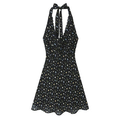 Summer Black Floral Halter Dresses