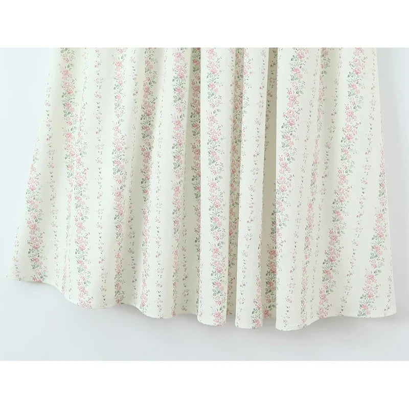 French Style Romantic Floral Print Elegant Sling Long Dresses
