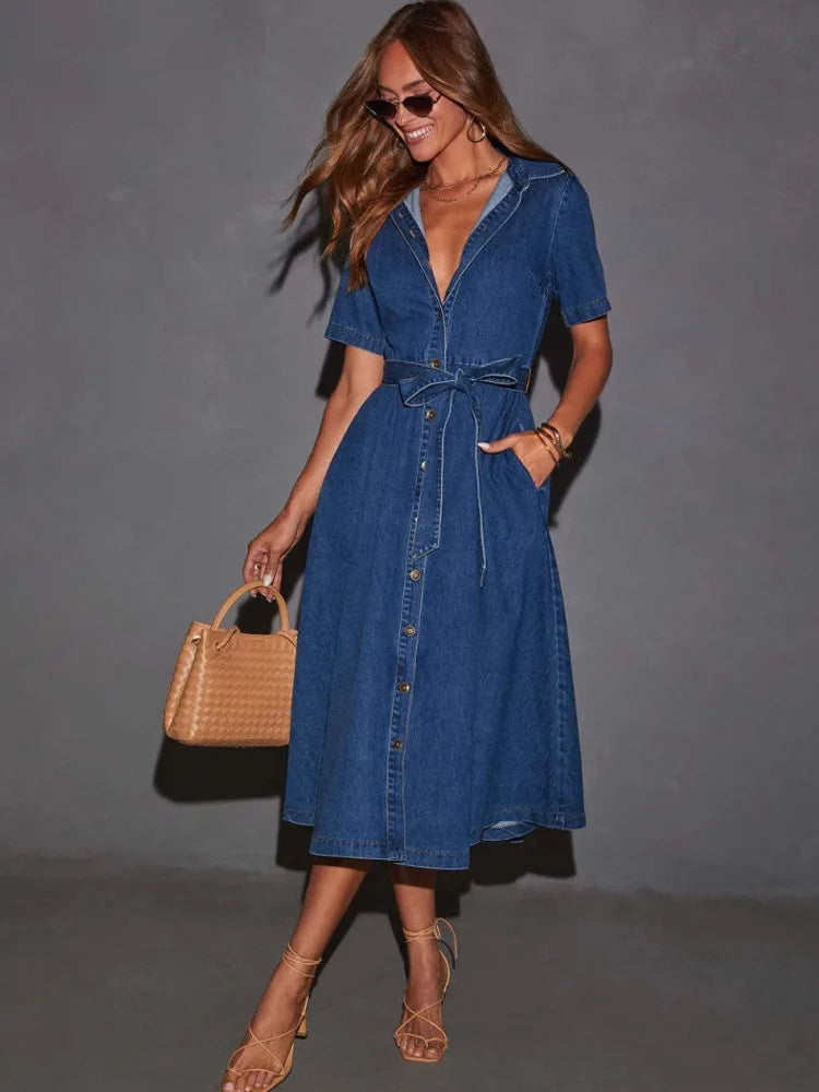 V-neck Denim Dresses