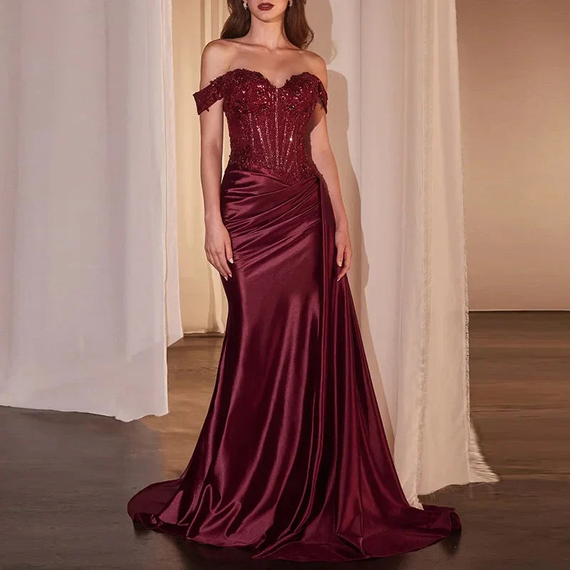 Temperament Luxury Off Shoulder Sequins Dresses