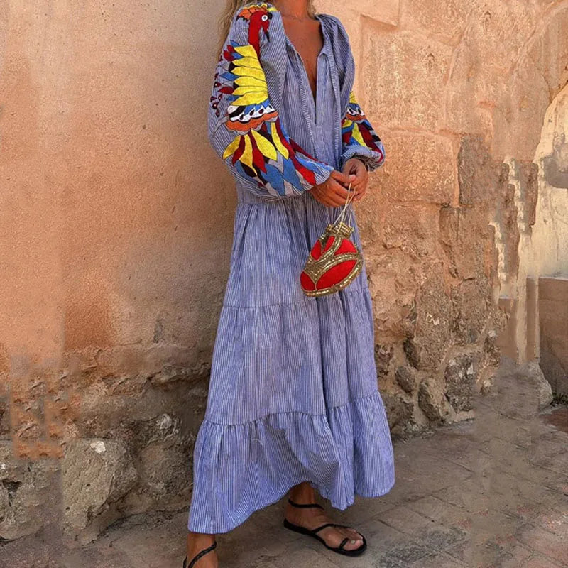 V-neck Lantern Sleeves Bohemian Dresses