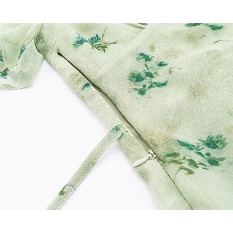 Boho Style Mint Green Floral Print Dresses