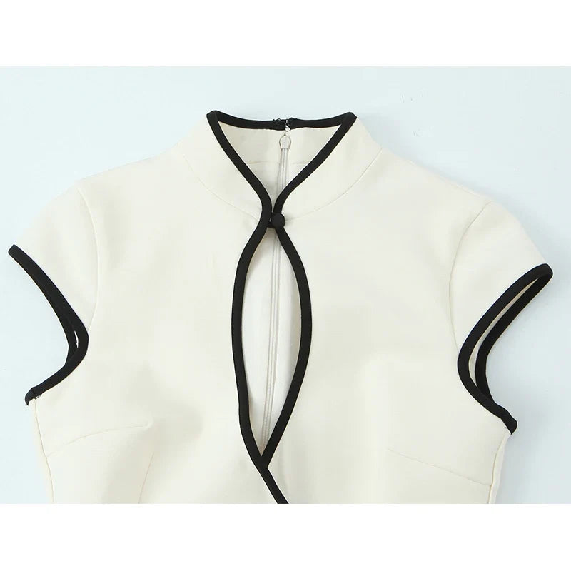 White Cheongsam Inspired Mini Dresses