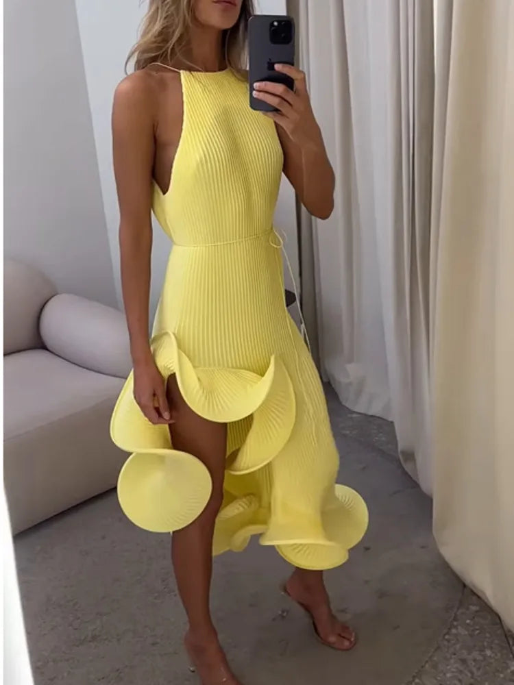 Yellow Halter Sleeveless Dresses