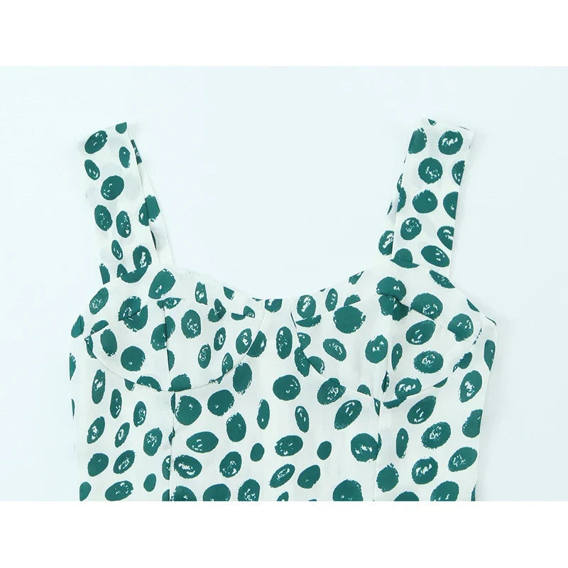 Summer Green Dot Print Midi Dresses