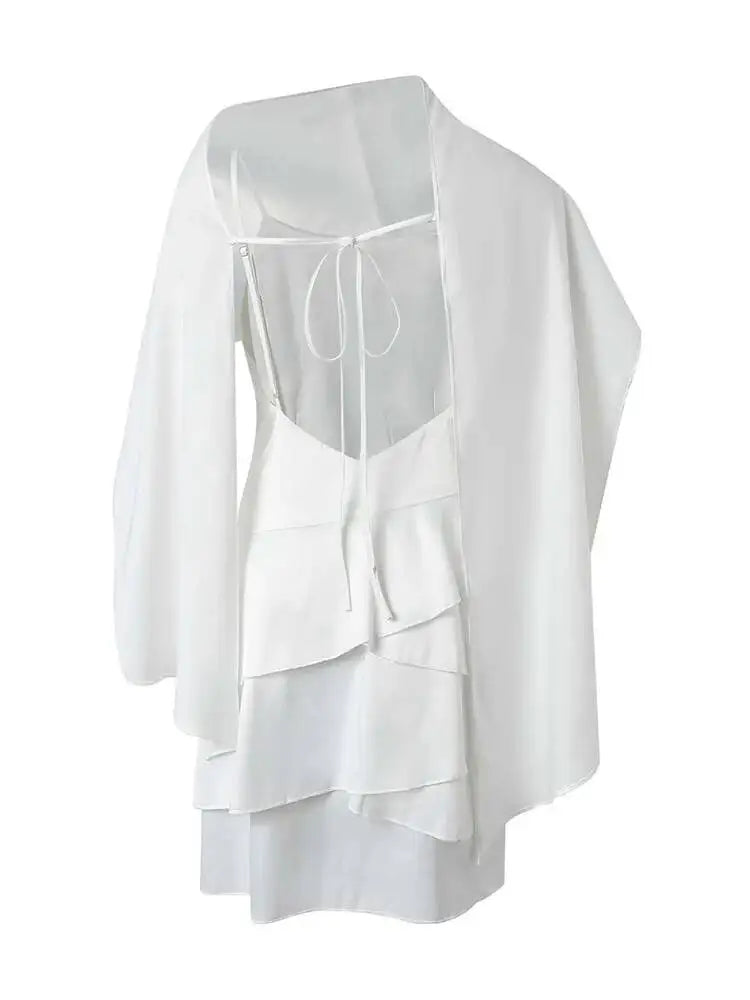 Temperament Satin Shawl Hanging Neck Layered Ruffle Edge Slim Fit Short Dresses
