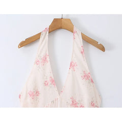 Summer Floral Print Halter Midi Dresses