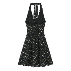 Summer Black Floral Halter Dresses