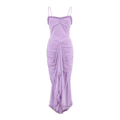 Sexy Elegant Sling Irregular Ruffles Hem Pleated Mermaid Dresses