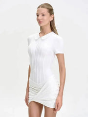 Simple Polo Collar Short Sleeved Slim Fit Hip Hugging Jumpsuit Clothing Summer 19DB1986