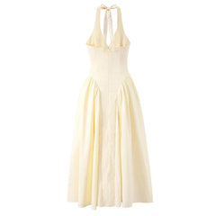 Sexy Backless Halter Yellow Midi Long Dresses