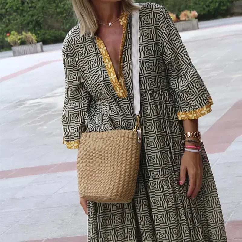 V Neck Half Sleeve Summer Vintage Dresses