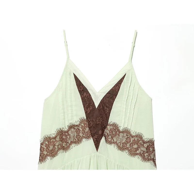 Lace Patchwork Deep V Neck Sling Sexy Dresses