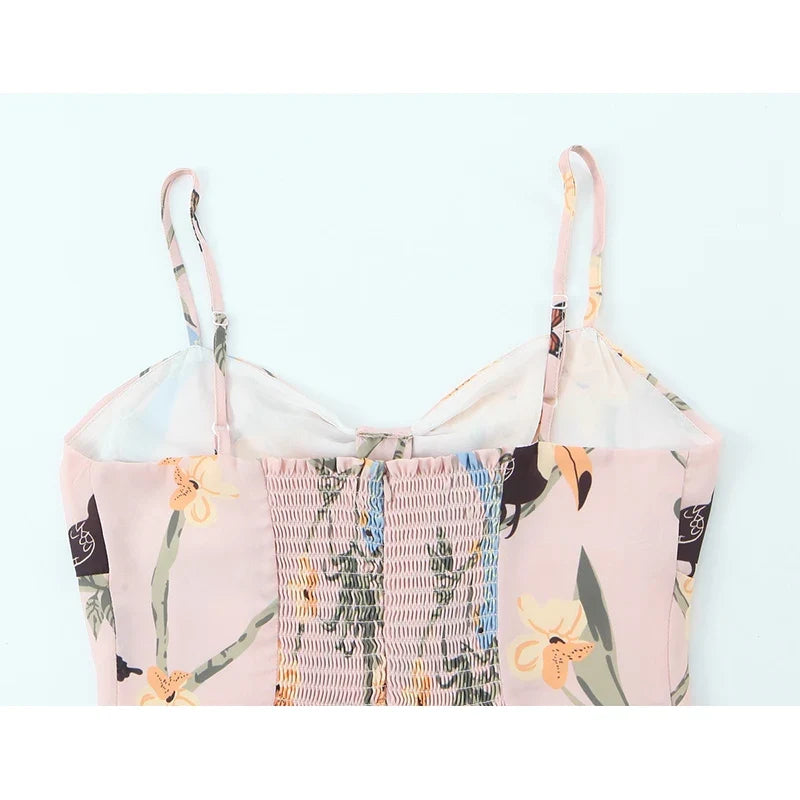 French Retro Floral Print Holiday Sexy Sling Dresses