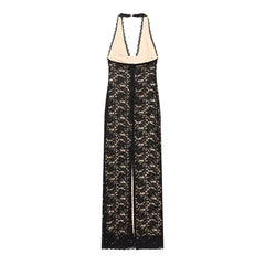 Backless Halter Lace Sexy Long Dresses Bodycon Club Party Maxi Vestidos