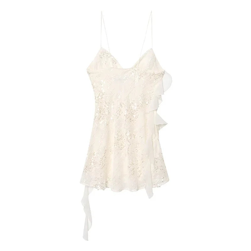 Sequin Ruffle Sling Mini Dresses