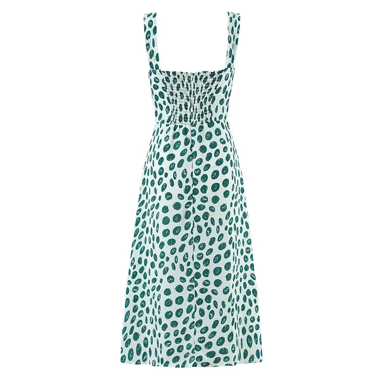 Summer Green Dot Print Midi Dresses