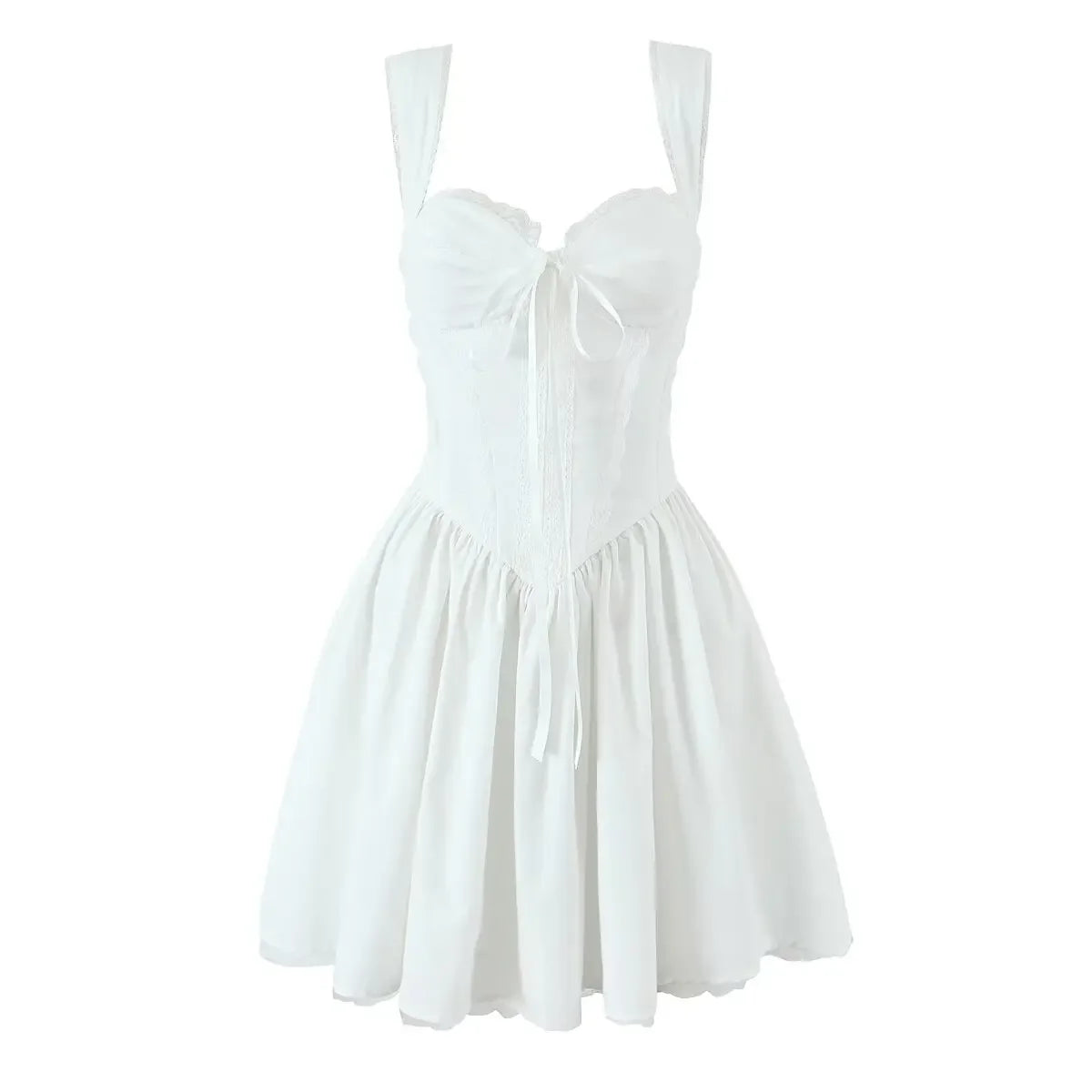 Sweet Elegant Lace Spliced Bandage Sleeveless White Dresses