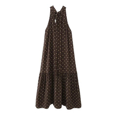 Brown Polka Dot Halter Maxi Dresses
