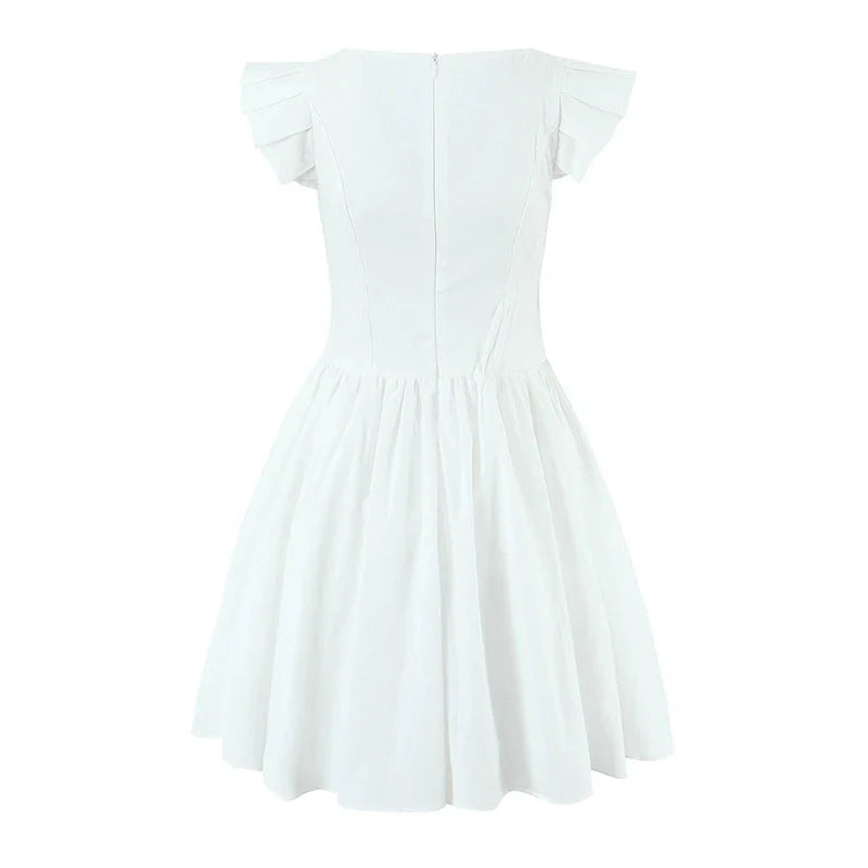 Floral Embroidery White Yellow Mini Dresses