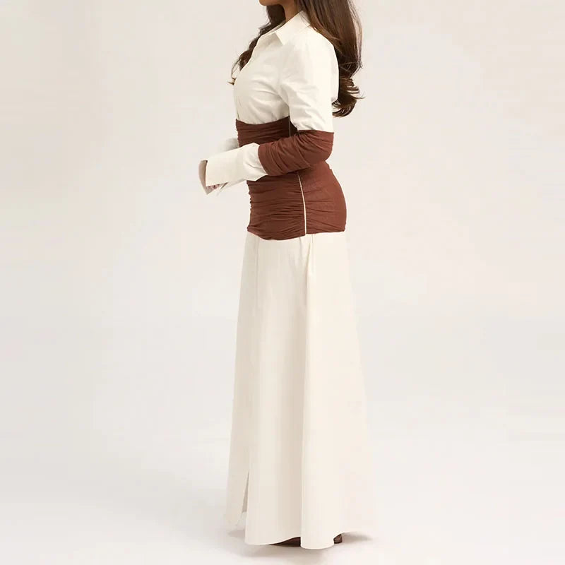 Ladies Temperament Lapel Long Sleeved Dresses